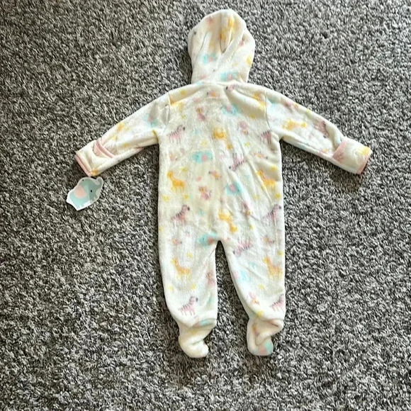 Little Beginnings 6-9 M Baby Animals Romper Hoodie White/Yellow One Piece Zip - Picture 2 of 4